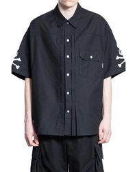 MASTERMIND WORLD - Schwarzes Baumwoll-Canvas-Hemd Mit Asymmetrischen Falten - Lyst