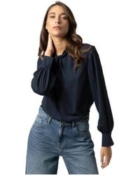 Kocca - Overhemden ,Blauw ,Zijden Blouse Met Lange Mouwen En Zonder Kraag - Lyst