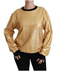 Dolce & Gabbana - Suéter de algodón dorado y negro con cuello redondo - Lyst