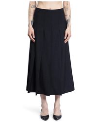 Studio Nicholson - Zwarte Geplooide Asymmetrische Wollen Rok - Lyst