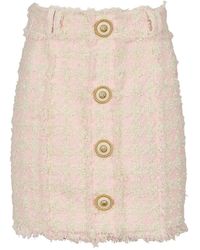 Balmain - Rokken ,Roze ,Leer Hooggetailleerde Mini-Rok Van Tweed Met Knopen - Lyst