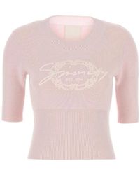 Givenchy - Truien & Vesten ,Roze ,Katoen Poederroze Top Met Ronde Hals - Lyst