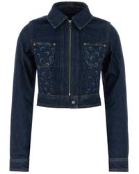 Marine Serre - Jassen ,Blauw ,Denim Denim Trucker Zipped Jacket - Lyst