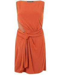 Alberta Ferretti - Kleedjes ,Oranje ,Jurk Met Knoop Aan De Taille - Lyst