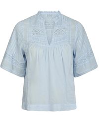 Neo Noir - Lichtblauwe Blouse Met Ruches - Lyst