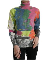 Dolce & Gabbana - Truien & Vesten ,Veelkleurig ,Wol Gestreepte Mohair Coltrui - Lyst