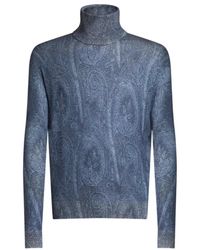Etro - Truien & Vesten ,Blauw ,Kasjmier Paisley Coltrui - Lyst