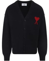 Ami Paris - Truien & Vesten ,Zwart ,Wol Ami De Coeur Cardigan - Lyst