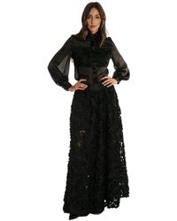 Babylon - Zwarte Doorschijnende Blouse Met Gouden Metalen Knopen - Lyst