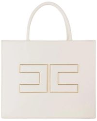Elisabetta Franchi - Synthetische leder shopper tasche mit goldener metall-logo-platte - Lyst