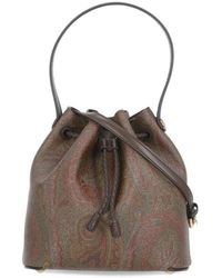 Etro - Braune baumwoll- und lederhandtasche - Lyst