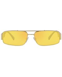 Versace - Rechteckige sonnenbrille mit verspiegeltem gelben glas und goldener fassung - Lyst