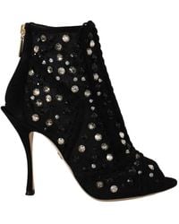 Dolce & Gabbana - Embellished Peeptoe Ankle Boots - Lyst