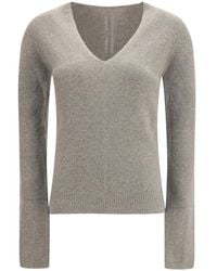 Rick Owens - Truien & Vesten ,Grijs ,Kasjmier V-Hals Trui - Lyst
