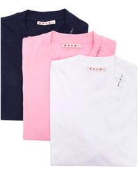 Marni - Tops ,Veelkleurig ,Katoen T-Shirt Met Ronde Hals En Logo - Lyst