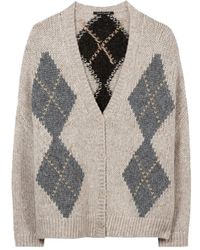 Luisa Cerano - Truien & Vesten ,Grijs ,Wol Oversized V-Hals Cardigan - Lyst