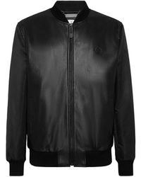 Philipp Plein - Leren Bomberjack Met Nylon Mouwen - Lyst