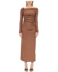 Helmut Lang - Off-Shoulder Gedrapeerde Maxi Jurk - Lyst