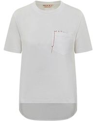 Marni - Tops ,Wit ,Katoen Geborduurde Katoenen T-Shirt - Lyst