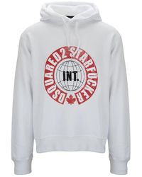 DSquared² - Hoodies & Sweatvesten ,Wit ,Katoen Grafische Print Hoodie Katoenen Sweatshirt - Lyst