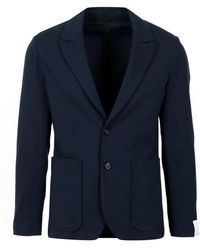 Paolo Pecora - Jassen ,Blauw ,Blauwe Jersey Jas Met Enkele Rij Sluiting - Lyst