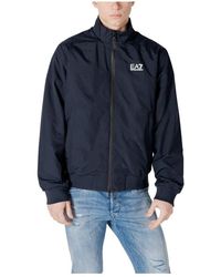 EA7 - Blaue Zip-Up Rollkragenjacke Mit Taschen - Lyst
