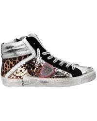 Philippe Model - Graue Ledersneaker Mit Pailletten-Details - Lyst