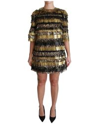 Dolce & Gabbana - Dolce Gabbana Polyester Black Gold Leopard Shift Mini Dress - Lyst