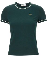 Lacoste - Tops ,Groen ,Katoen Jersey T-Shirt Met Contrasterende Bies - Lyst