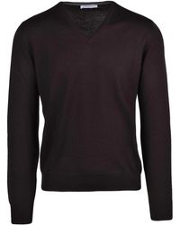 Gran Sasso - Truien & Vesten ,Bruin ,Wol Pullover Met V-Hals - Lyst