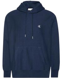 Calvin Klein - Hoodies & Sweatvesten ,Blauw ,Katoen Minimalistisch Logo Hoodie Premium Terry - Lyst