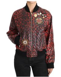 Dolce & Gabbana - Rote Kristall-Lederjacke mit Leopardenknöpfen - Lyst