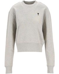 Ami Paris - Hoodies & Sweatvesten ,Grijs ,Katoen De Coeur Katoenen Sweater - Lyst