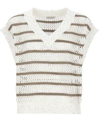 Brunello Cucinelli - Pailletten v-ausschnitt leinenpullover elfenbein - Lyst