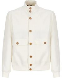 Brunello Cucinelli - Light jackets,ivory leinenjacke mit hohem kragen,beige mäntel für frauen - Lyst