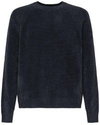 Rrd - Truien & Vesten ,Blauw ,Blauwe Velvet Ronde Gebreide Trui - Lyst