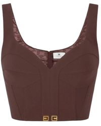Elisabetta Franchi - Top Aus Leichtem Crêpe-Stoff Mit Logo-Details - Lyst