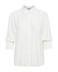 Cream - Overhemden ,Wit ,Nylon Vrouwelijke Shirt Met Smock Manchetten - Lyst