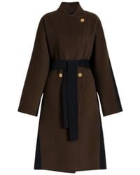 Alberta Ferretti - Jassen ,Bruin ,Wol Lange Jas Van Bicolor Wol En Kasjmier - Lyst