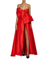 Doris S - Kleedjes ,Rood ,Rode Elegante Lange Jurk Met Zijwaartse Split En Voorstrik - Lyst