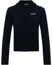 Chloé - Truien & Vesten ,Blauw ,Wol Wol Cardigan Met Kraag - Lyst