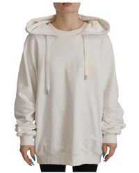 Dolce & Gabbana - Hoodies & Sweatvesten ,Wit ,Katoen Witte Geborduurde Hoodie Pullover - Lyst