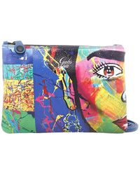 Gabs - Schwarze Lederschultertasche Mit Blauem Druck - Lyst