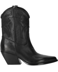 Elena Iachi - Schoenen ,Zwart ,Leer Zwarte Texaanse Cowboy Enkellaars - Lyst