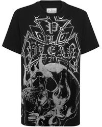Philipp Plein - Tops ,Zwart ,Katoen Round Neck T-Shirt Chrome Crest Skull - Lyst