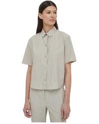 Theory - Overhemden ,Wol Cropped Blouse Met Korte Mouwen - Lyst
