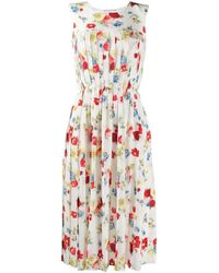 Ermanno Scervino Floral Print Sleeveless Pleated Dress - Wit