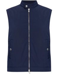 Eleventy - Jassen ,Blauw ,Leer Geïsoleerd Vest Met Opstaande Kraag - Lyst