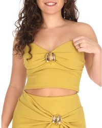 Elisabetta Franchi - Strukturiertes Krepp-Top Mit Goldenem Detail - Lyst
