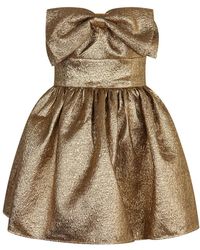Self-Portrait - Kleedjes ,Geel ,Polyester Bow Jacquard Mini Jurk - Lyst